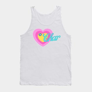 Char in Colorful Heart Illustration with Evil Eye Tank Top